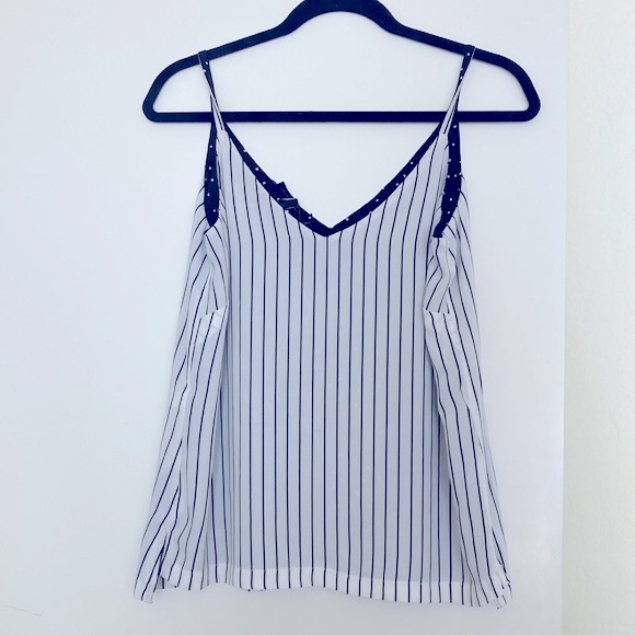 WHBM Spaghetti Strap Tank. Reversible: Black + white Dots or Stripes. Size S EUC - Picture 3 of 5
